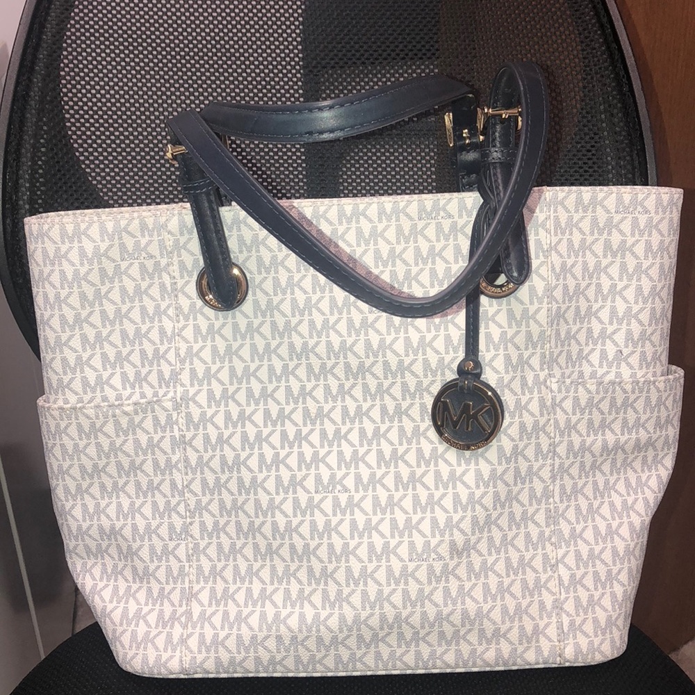 Navy and white Michael Kors bag